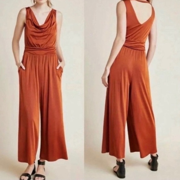 Anthropologie Pants - Anthropologie Maeve Enchantment Wide Leg Jumpsuit in Rust Sz S